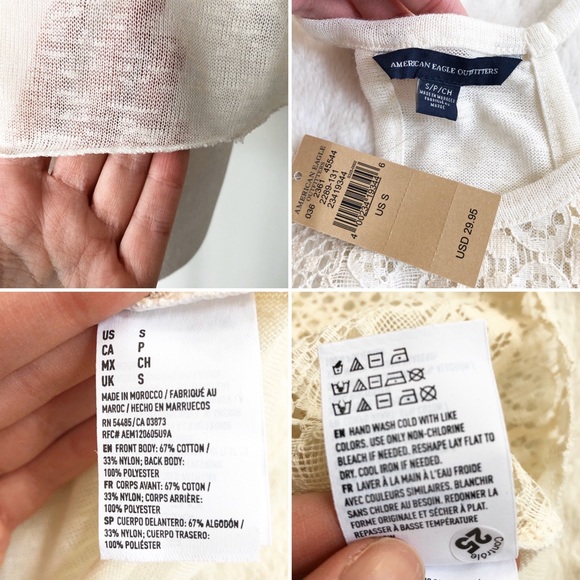 American Eagle | Two-Toned Sheer Lace Crop Top NWT - Picture 6 of 8